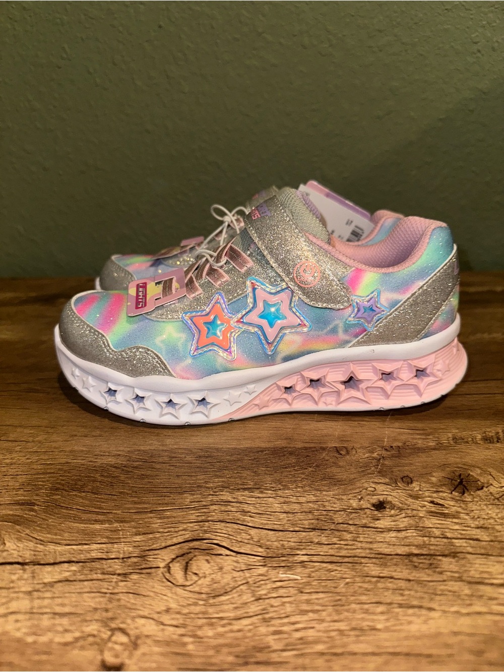 Skechers Kids Light-Up Rainbow Star Sneakers - Pink, Silver, Multicolor - Picture 5 of 8